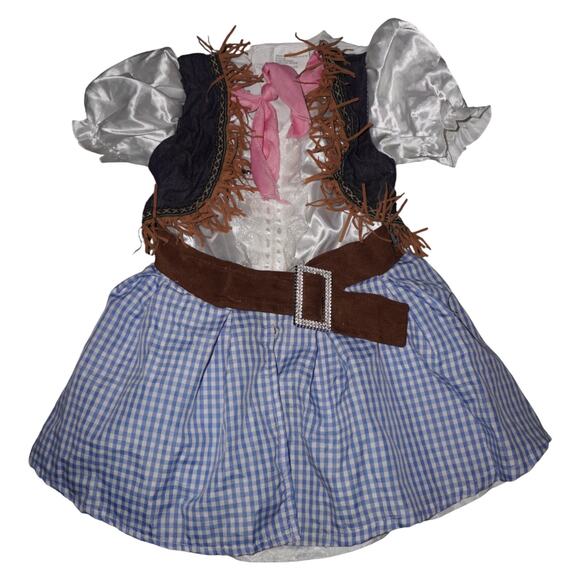 Vintage 2007 Target Scarecrow Costume Dress Blue Gingham Brown Fringe S Girl - Picture 1 of 4